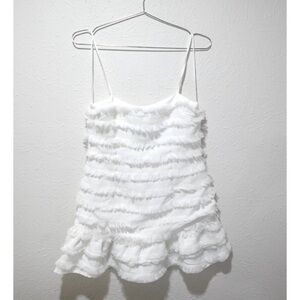 White Ruffle Mini Dress - Sleeveless Spaghetti Strap